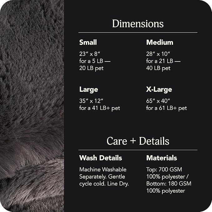 UnHide Floof Pet Bed - Small (23" x 8") - Extra Soft Dog Bed - Removable Faux Fur Cover - Machine Washable - Helps Ease Pet Anxiety &amp; Provides The Perfect Sleep - Charcoal Charlie