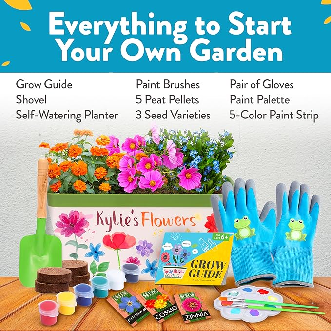 Home Grown Paint &amp; Grow Flower Gardening Kit Set for Boys and Girls - Craft Activity Toy for Kids, Ages 5 6 7 8-12 Years Old - Unique Birthday Present - Plant Gift Toys