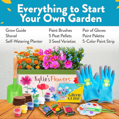 Home Grown Paint &amp; Grow Flower Gardening Kit Set for Boys and Girls - Craft Activity Toy for Kids, Ages 5 6 7 8-12 Years Old - Unique Birthday Present - Plant Gift Toys