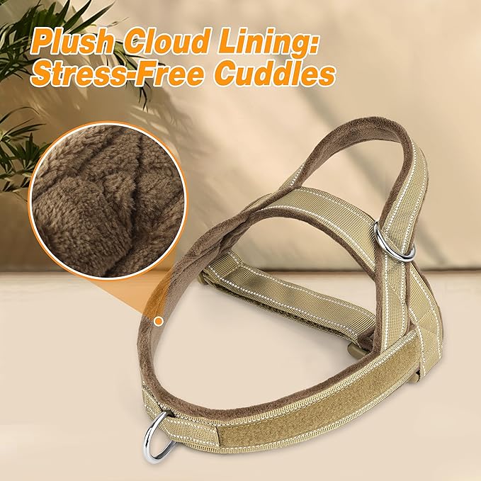 Forestpaw No Pull Dog Harness - Soft Flannel Padded Tactical Dog Vest Harness with Quick Release Buckle, Adjustable Reflective Pet Harness for Large Dogs Walking Training,Brown XL