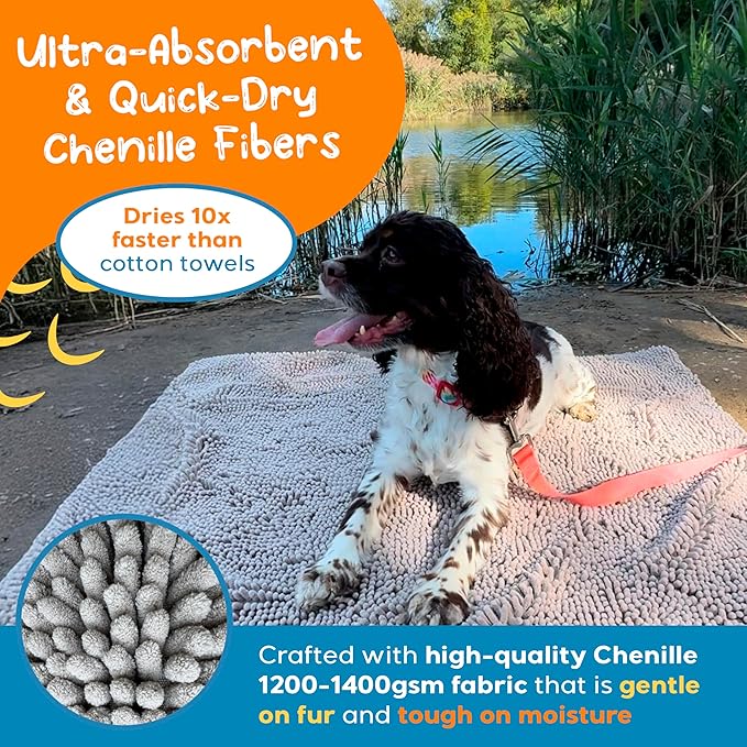Pet 2-in-1 Dog Towel &amp; Mat – Transforms from Drying to Bath Mat, Ultra Soft, Absorbent &amp; Quick-Drying, Machine Washable Dog Towels with Detachable Non-Slip Mat and Hand Pockets (Medium)