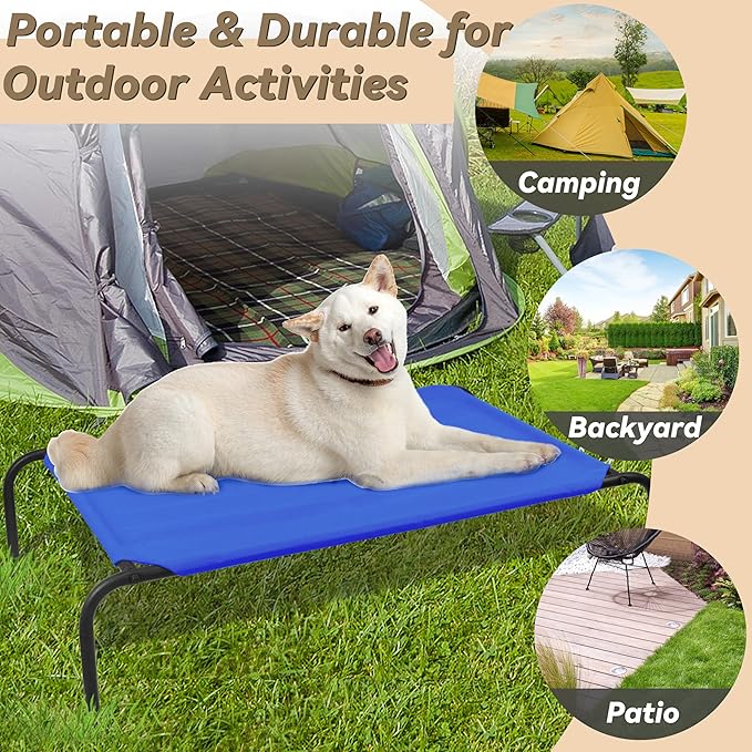 PHYEX Elevated Dog Bed for Large Dogs, Raised Dog Bed with Breathable Mesh, Dog Cot Bed with Sturdy Steel Frame for Indoor &amp; Outdoor Use, Non Slip, Easy to Clean, 50.5 Inches, Blue