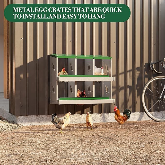 6 Hole Chicken Nesting Box with Roll Out Egg Tray, Rustproof &amp; Ventilated Chicken Laying Boxes for Hens, Chickens, Ducks | Easy-Clean Poultry Coop Accessories