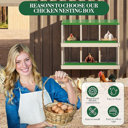 6 Hole Chicken Nesting Box with Roll Out Egg Tray, Rustproof &amp; Ventilated Chicken Laying Boxes for Hens, Chickens, Ducks | Easy-Clean Poultry Coop Accessories