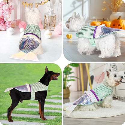cyeollo Large Dog Costume Mermaid Dog Halloween Costumes Holiday Outfit for Big Dogs Pet Birthday Party Sparkly Clothes, Size XL