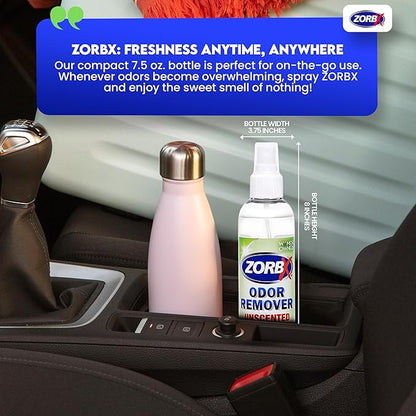 ZORBX Unscented Odor Eliminator for Strong Odor 7.5 Fl Oz Pack of 2 - Used in Hospitals &amp; Healthcare Facilities - Advanced Formula, Fast-Acting Odor Remover Spray for Dog, Cat, House &amp; Carpet