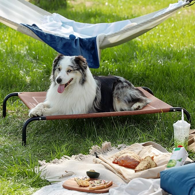 Bedsure Outdoor Elevated XL Dog Bed, Portable Indoor &amp; Outdoor Cooling Raised Cot Pet Hammock Bed with Skid-Resistant Feet, Frame with Breathable Mesh, Terracotta, 54 inches