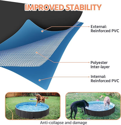 Yaheetech Black Hard Plastic Dog Pools for Small Medium Large Dogs Puppies Pet Collapsible Bath Pool Tub for Outdoor/Home Use, Pet Repair Patches Included, XL