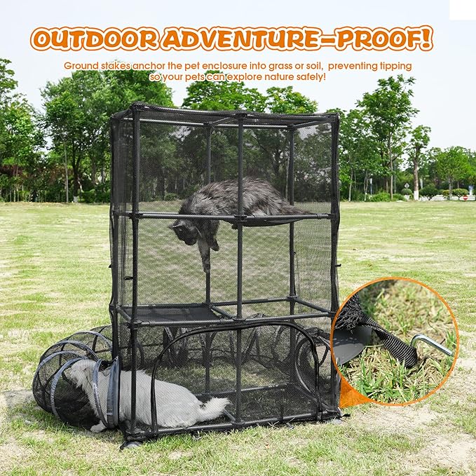 Catio Outdoor Cat Enclosure for Cats &amp; Small Animals, Pet Playpen Cat Climber with Removable Pet Tunnel for Indoor/Outdoor Use