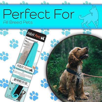 Pin Comb by H&amp;H Pets - Upgraded Rubber Handle Comb with Long and Short Teeth for Dogs &amp; Cats, Grooming Supplies, 1 Count (Pack of 1)