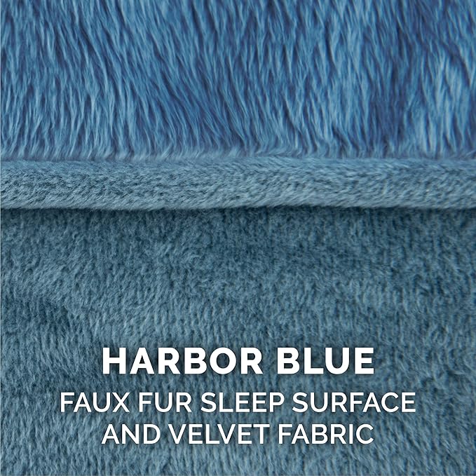 Furhaven Pillow Dog Bed for Medium/Small Dogs w/ Removable Bolsters &amp; Washable Cover - Faux Fur &amp; Velvet Sofa - Harbor Blue, Medium