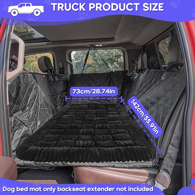 Dog Car Bed Mat, Non-Slip Backseat Extender Pet Blanket, Plaid Dog Bed for Trucks, Sedans &amp; Large SUVs, Chew-Resistant Travel Pad for Dogs, Easy Clean &amp; Scratch-Proof &amp; Comfort (56"x28.7") Black