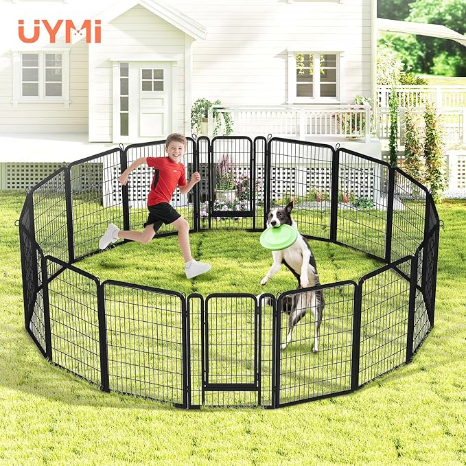 40 Inch Dog Playpen - 16 Panels Metal Pet Exercise Pen for Medium-Large Dogs, Indoor/Outdoor Dog Fence for Yard, Garden, Camping &amp; RV Travel