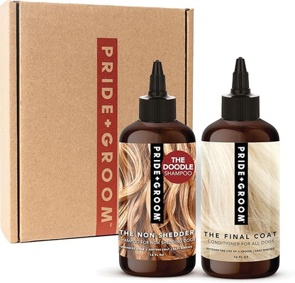 Pride and Groom The Non Shedder Box Set – Dog Shampoo &amp; Conditioner with All Natural Blend of Essential Oils &amp; Ingredients to Heal and Nourish for Long Lasting Shine &amp; Manageability – 32oz