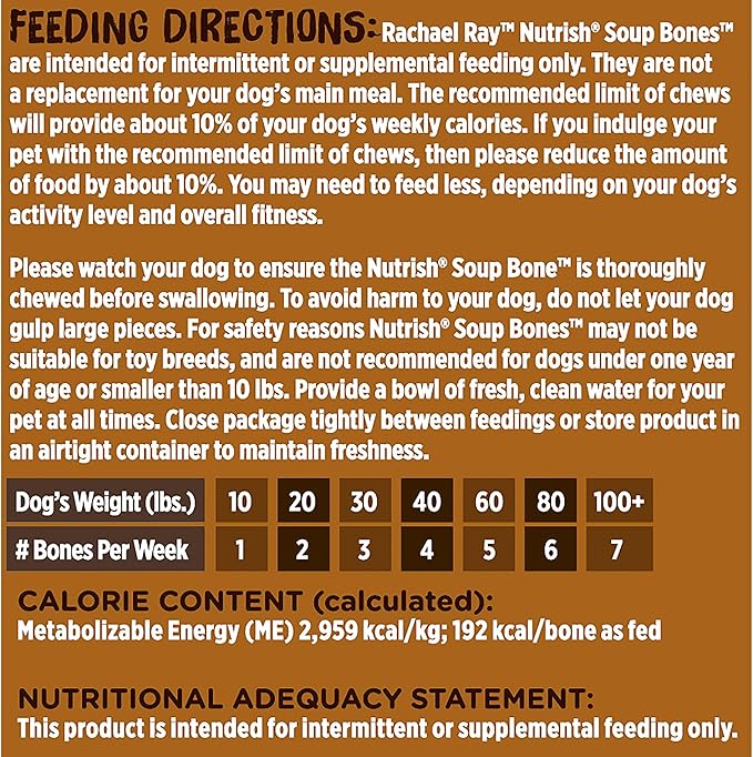 Rachael Ray Nutrish Soup Bones Dog Treats, Beef &amp; Barley Flavor, 6 Bones