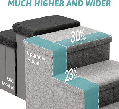 Dog Stairs with Storage, 4-Step Wider Sturdy Dog Steps for Small/Medium/Large Dogs and Older Cats, Folding Doggie Ramp for Bed/Couch/Car Hold Up to 180 lbs (22" H, Grey)