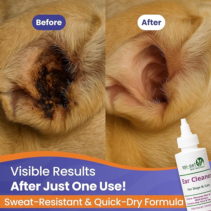 Dog &amp; Cat Ear Cleaner Solution with Aloe Vera &amp; Tea Tree Oil – Removes Itchy Ear Wax, Debris, Odor – Ears Wash, Drops &amp; Flush for Pets, Dog Ears Cleaning, Cat Cleaner (4 oz- Pack of 2)
