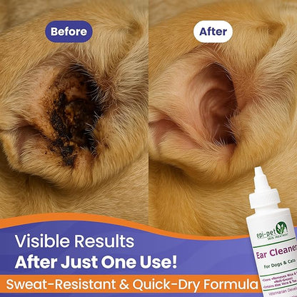 Dog &amp; Cat Ear Cleaner Solution with Aloe Vera &amp; Tea Tree Oil – Removes Itchy Ear Wax, Debris, Odor – Ears Wash, Drops &amp; Flush for Pets, Dog Ears Cleaning, Cat Cleaner (4 oz- Pack of 2)