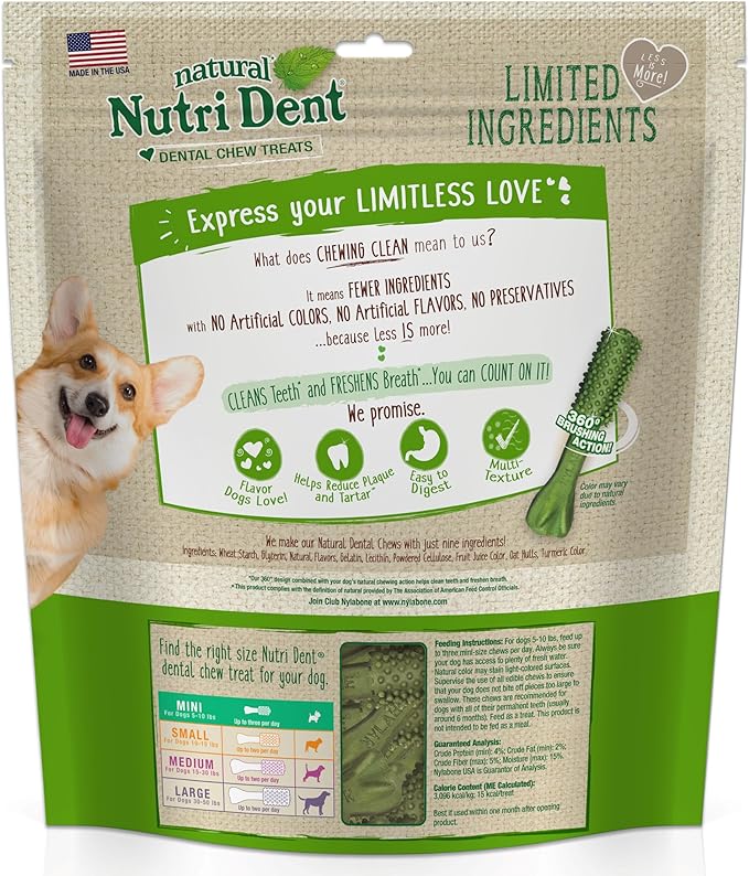 Nylabone Nutri Dent Dog Dental Chews - Natural Dog Teeth Cleaning &amp; Breath Freshener - Dental Treats for Dogs - Fresh Breath Flavor, Mini (160 Count)