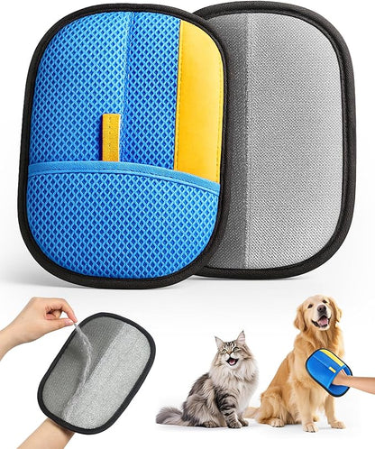 2025 Thickened Electrostatic Pet Hair Removal Gloves (2 Pcs) - Reusable Strong Grooming Gloves for Cats &amp; Dogs, Hair Remover for Couch, Furniture, Carpet, Car Seats &amp; Clothing (Blue)