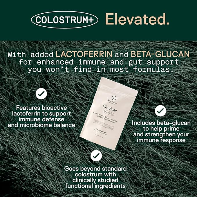 Adapt Naturals Colostrum Supplement with Lactoferrin &amp; Beta-Glucan, Bio-Avail Grass Fed Bovine Colostrum Powder for Gut Health, Immune Support &amp; Vitality | Non-GMO, 2500mg, Unflavored - 30 Days Supply