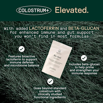 Adapt Naturals Colostrum Supplement with Lactoferrin &amp; Beta-Glucan, Bio-Avail Grass Fed Bovine Colostrum Powder for Gut Health, Immune Support &amp; Vitality | Non-GMO, 2500mg, Unflavored - 30 Days Supply