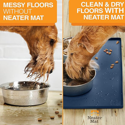 Neater Pet Brands Neater Mat Pet Mats for Food and Water, Cat &amp; Dog Bowl Mat Waterproof Silicone, Feeding Tray, Dog Food Mats for Floors, Placemat w/Raised Edge for Under Bowls, 24" x 16", Dark Blue