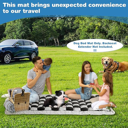 VClife Car Back Seat Cover for Dog, Non Slip Pet Bed Mat Washable Backseat Extender Cushion, Furry Dog Cat Travel Blanket Bed Modern White Black Plaid Bed, 59"×27.6"