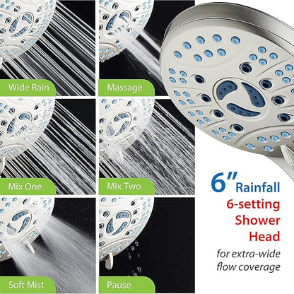 Hotel Spa AquaCare for California As-Seen-On-TV High Pressure Handheld Rain 50-mode 3-way Shower Head Combo with Adjustable Arm, Anti-clog Jets, Tub &amp; Pet Power Wash, 6 ft. Hose, Nickel Finish
