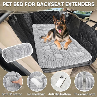 Dog Car Bed Mat, Non-Slip Backseat Extender Pet Blanket, Plaid Dog Bed for SUVs, Sedans &amp; Trucks, Chew-Resistant Travel Pad for Dogs, Easy Clean &amp; Scratch-Proof &amp; Comfort (50"x24.6") Light Gray