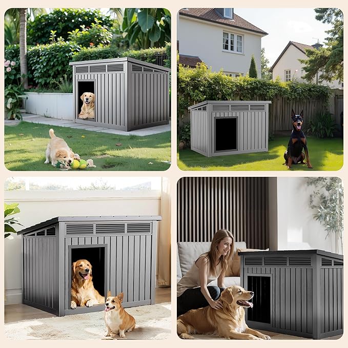 DRATO Dog House for Both Indoor and Outdoor with Weatherproof Roof Removable Floors for Medium to Large Dogs Interior Space (Gray, Medium(32.2 * 25.12 * 24.13&