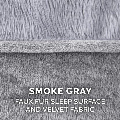 Furhaven Pillow Dog Bed for Large Dogs w/ Removable Bolsters &amp; Washable Cover - Faux Fur &amp; Velvet Sofa - Smoke Gray, Jumbo/XL