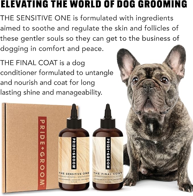 Pride and Groom The Sensitive One Box Set – Dog Shampoo &amp; Conditioner with All Natural Blend of Essential Oils &amp; Ingredients to Soothe, Nourish &amp; Untangle for Long Lasting Shine &amp; Manageability – 32oz