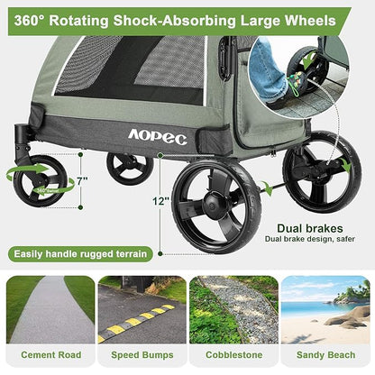 Large Dog Stroller - Dual Entry Safety Folding Pet Stroller with Adjustable Handle, All-Terrain 4-Wheel, 160 lbs Weight Capacity for Travel &amp; Outdoor Adventures - Green