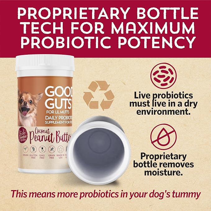Fidobiotics Good Guts for Lil Mutts Probiotic for Dogs, Billions of CFUs, 11 Strains, 5 Digestive Enzymes, 2 Prebiotics, Digestive Gut Health for Dogs, Adult &amp; Puppy Probiotics Supplements (30 Days)