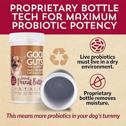 Fidobiotics Good Guts for Lil Mutts Probiotic for Dogs, Billions of CFUs, 11 Strains, 5 Digestive Enzymes, 2 Prebiotics, Digestive Gut Health for Dogs, Adult &amp; Puppy Probiotics Supplements (30 Days)
