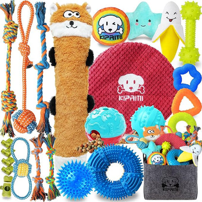 KIPRITII Puppy Toys for Dog Teething -25 Pack Various Puppy Chew Toys with Rope Toys, Dog Treat Balls &amp; Squeaky Toy for Puppy and Small Dogs