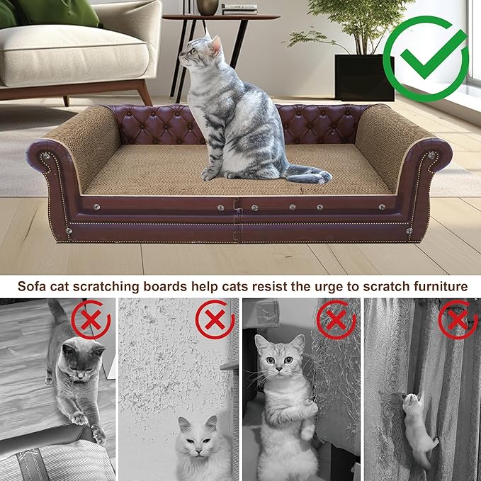 Scratching Sofa, Couch Shaped Thick Scratching Cardboard, Lounge Bed for Indoor Rest&amp;Play, Sofa Scratcher Pad (Brown, 39.4" L X 14" W X 11" H)