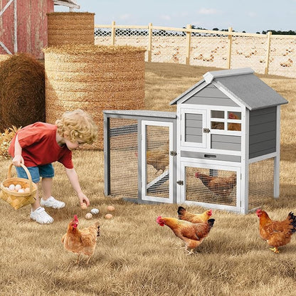 Rabbit Hutch 2-Tier, Small Wooden Chicken Coop for Outdoor Use - Weatherproof Small Animal Hutch with Non-Slip Ramp, 4 Access Doors &amp; Removable Tray for Rabbits, Guinea Pigs, Ferrets (Indoor/Outdoor)