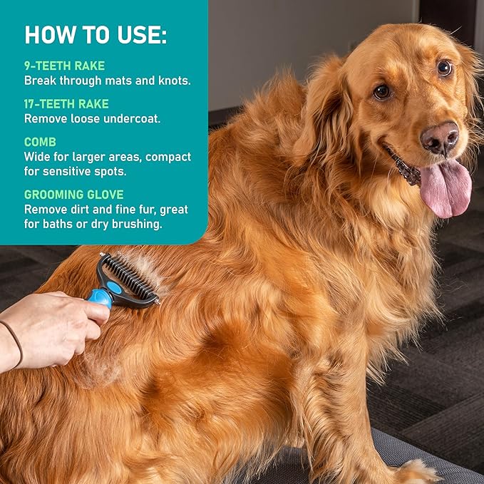Maxpower Planet Pet Grooming Brush - Double Sided Shedding and Dematting Undercoat Rake Comb for Dogs and Cats,Extra Wide (B1 - Rake, Gloves &amp; Comb, Large)