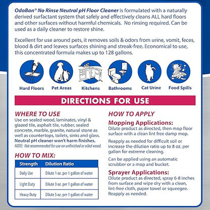 OdoBan Pet Solutions No Rinse Neutral pH Floor Cleaner Concentrate, Made in the USA, Splash O&