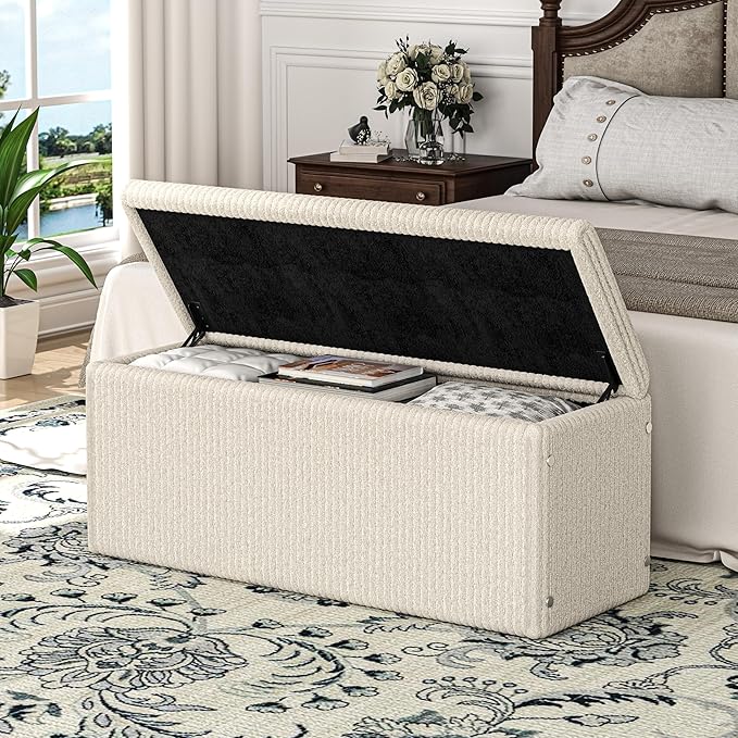 SUN TIME 42" Foldable Velvet Ottoman Bench with Storage，Large Capacity End of Bed Chest, Soft Cushion Seat, Toy &amp; Blanket Organizer, Footrest for Bedroom, Living Room, Entryway, Apartment