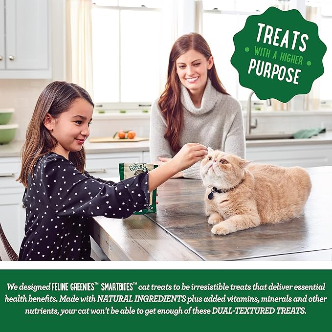 Greenies Feline Smartbites Skin &amp; Fur Crunchy and Soft Natural Cat Treats, Salmon Flavor, 4.6 oz. Pack (Pack of 2)
