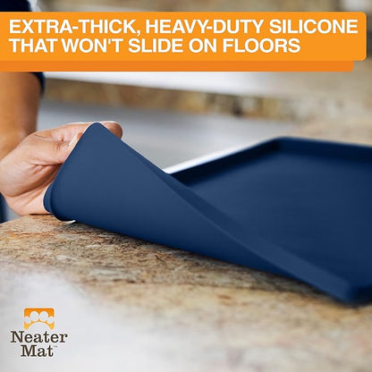 Neater Pet Brands Neater Mat Pet Mats for Food and Water, Cat &amp; Dog Bowl Mat Waterproof Silicone, Feeding Tray, Dog Food Mats for Floors, Placemat w/Raised Edge for Under Bowls, 32" x 24", Dark Blue