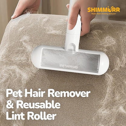Reusable Pet Hair Remover - Lint Roller for Dog &amp; Cat Fur - for Furniture, Carpet, Clothing - Detachable Handle (White)