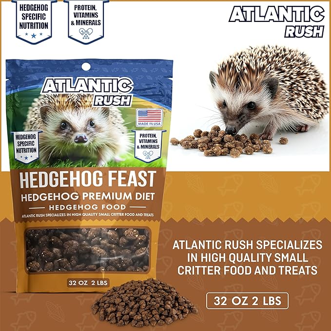 Atlantic Rush Hedgehog Feast Premium Food - 2lb Resealable Bag of Hedge Hog Delite- Small Critter Supplies Hedge Hog Food - Hedgehog Treats- Sourced &amp; Made in The USA