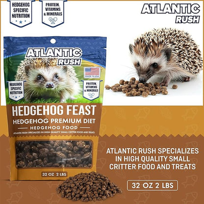 Atlantic Rush Hedgehog Feast Premium Food - 2lb Resealable Bag of Hedge Hog Delite- Small Critter Supplies Hedge Hog Food - Hedgehog Treats- Sourced &amp; Made in The USA