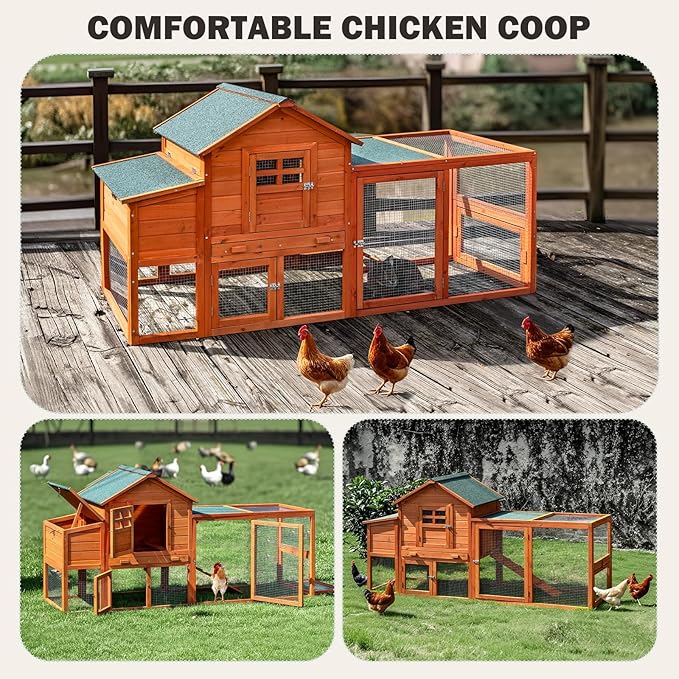Chicken Coop for 4-6 Chickens Outdoor Wooden Hen House Poultry Pet Hutch for Backyard w/Run Cage &amp; Nesting Box