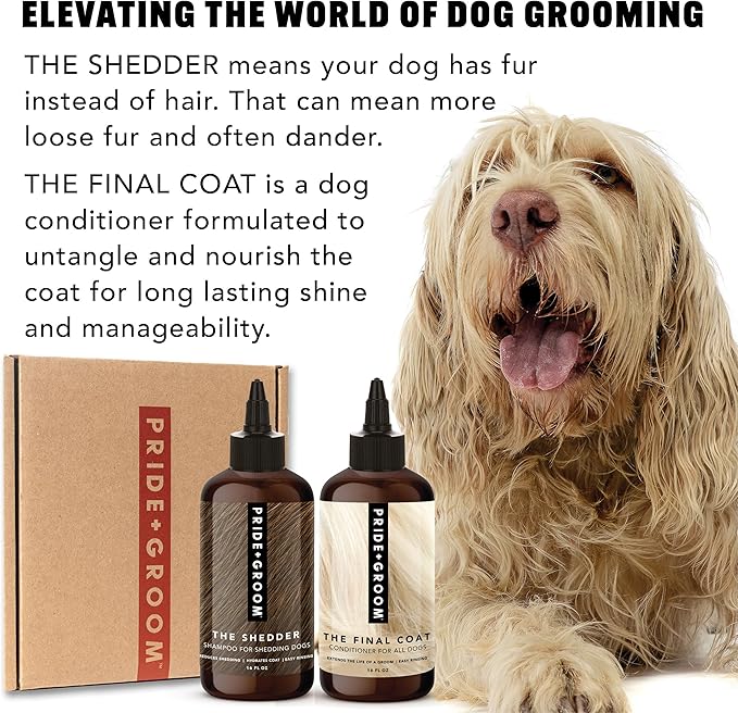 Pride and Groom The Shedder Box Set – Deshedding Dog Shampoo &amp; Conditioner with All Natural Blend of Essential Oils &amp; Ingredients to Moisturize &amp; Untangle Curly and Wavy Coats – 32oz