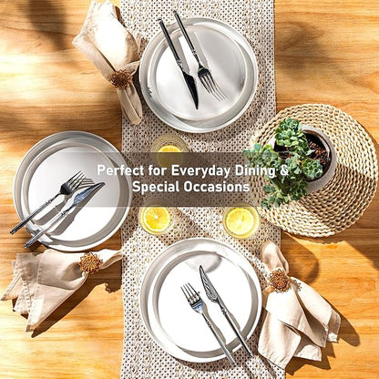 GBHOME Ceramic Dinnerware Sets for 4, 12 Pieces Stoneware Plates and Bowls Sets, Reactive Glaze Dishes -Scratch Resistant, Dishwasher&amp;Microwave Safe-Star White